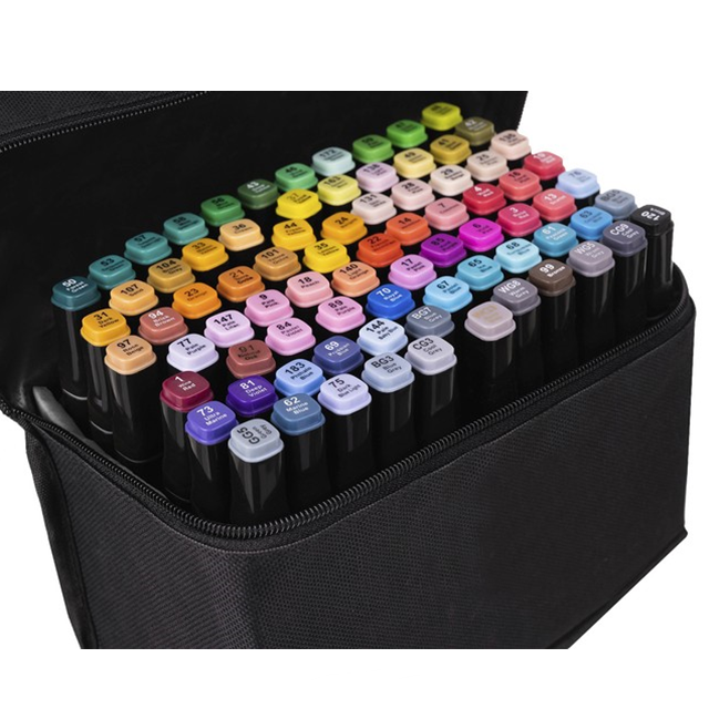 Set 80 carioci profesionale CLASStitude, 2 capete subtire si gros, geanta depozitare, cerneala pe baza de alcool, varf dublu, Multicolor