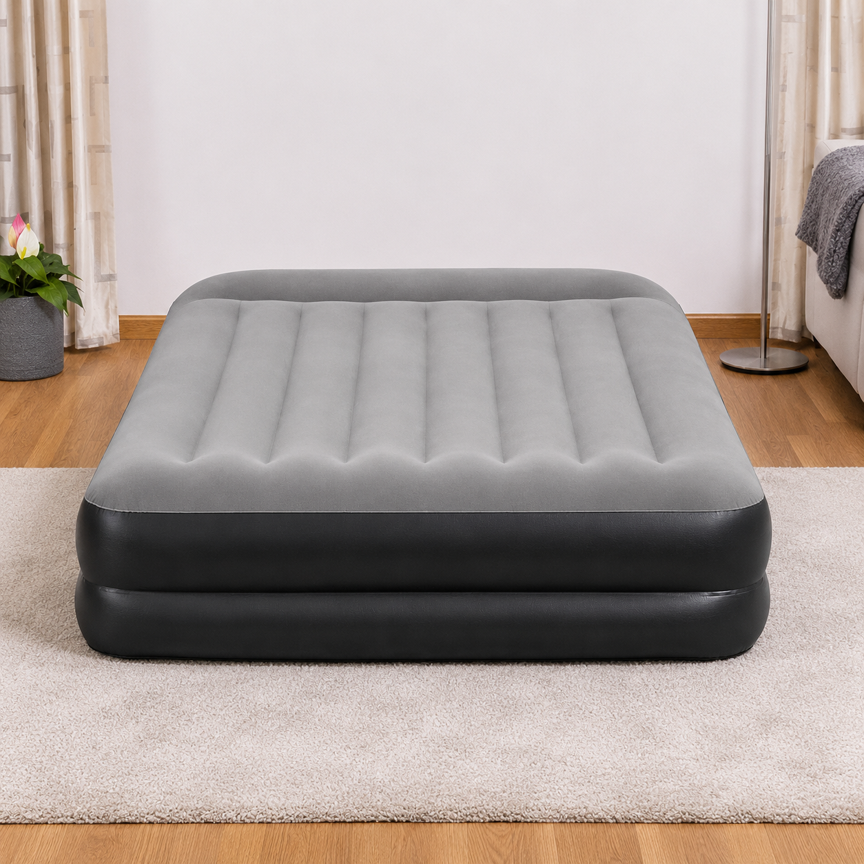 Saltea Gonflabila Dubla IdealStore 203x152x46 cm cu Pompa Electrica Inclusa, Catifelata, 300 kg