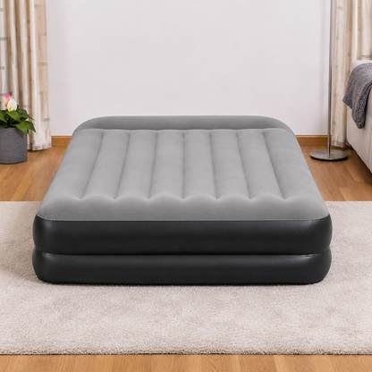 Saltea Gonflabila Dubla IdealStore 203x152x46 cm cu Pompa Electrica Inclusa, Catifelata, 300 kg