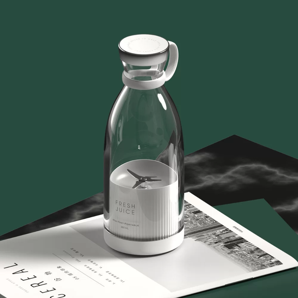 Blender Portabil pentru Bauturi, FreshJuice Smart, Incarcare Wireless, 4 Lame, Capacitate 350ml, Multifunctional, Alb