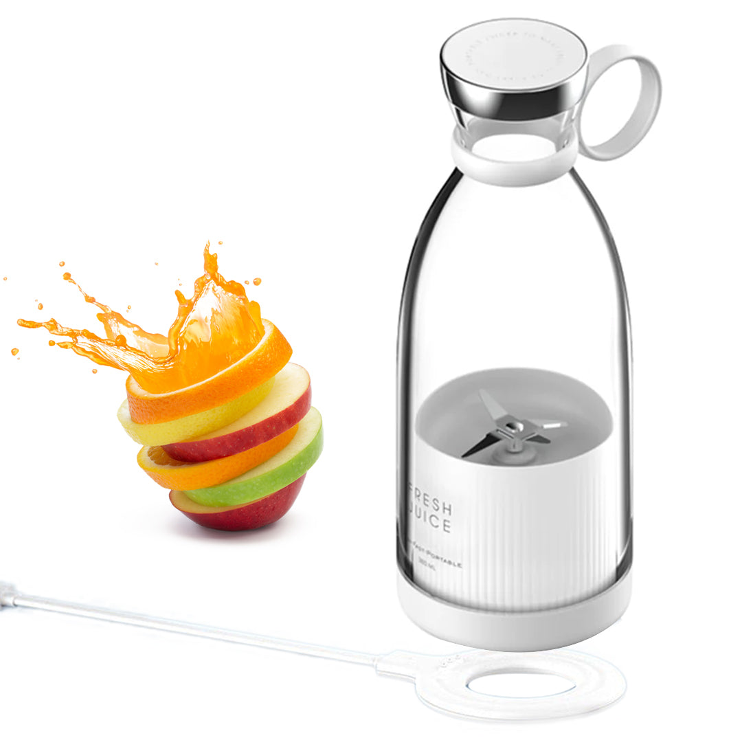 Blender Portabil pentru Bauturi, FreshJuice Smart, Incarcare Wireless, 4 Lame, Capacitate 350ml, Multifunctional, Alb