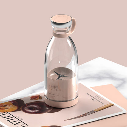 Blender Portabil pentru Bauturi, FreshJuice Smart, Incarcare Wireless, 4 Lame, Capacitate 350ml, Multifunctional, Roz