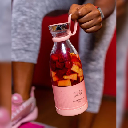 Blender Portabil pentru Bauturi, FreshJuice Smart, Incarcare Wireless, 4 Lame, Capacitate 350ml, Multifunctional, Roz