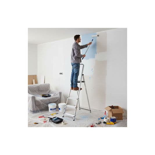 Scara aluminiu pliabila idealSTORE 5 trepte cu platforma , antiderapanta, sarcina maxima 150 kg, usoara si stabila