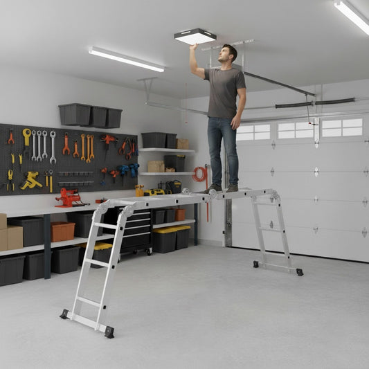 Scara pliabila extensibila idealSTORE din aluminiu 4 x 3 trepte, 3,47m, , Sistem de blocare, Utilizare tip A si dreapta, Inaltime reglabila, Sarcina 150 kg