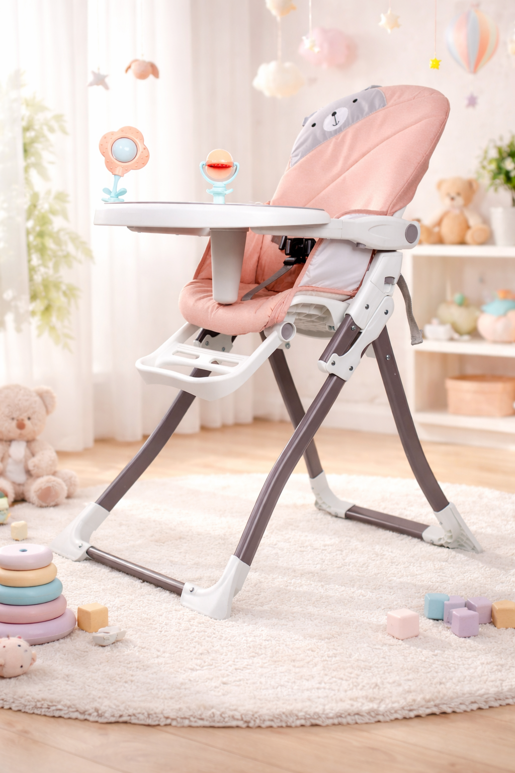 Scaun de hranire idealSTORE,Boom Baby Roze,Dimensiuni 95x69x50 cm, 6-36 luni,Sarcina 55 KG