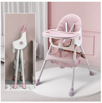 Scaun de Masa Bebelusi si Copii, Pliabil, 7 in 1, At Performance, Multifuntional,, Tavita Detasabila, Piele, Roti Detasabile, Mod Balansoar, Centura in 5 Puncte, Ajustabil pe Inaltime, Rezistent la Murdarie, Cos de Depozitare, Spatar ajustabil, Roz