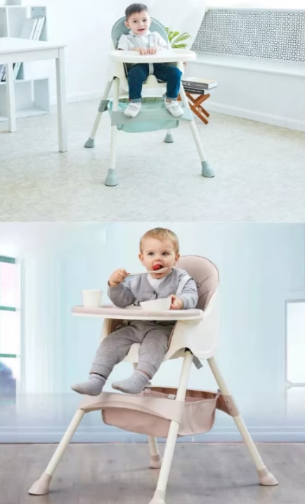 Scaun de Masa Bebelusi si Copii, Pliabil, 7 in 1, At Performance, Multifuntional,, Tavita Detasabila, Piele, Roti Detasabile, Mod Balansoar, Centura in 5 Puncte, Ajustabil pe Inaltime, Rezistent la Murdarie, Cos de Depozitare, Spatar ajustabil, Roz