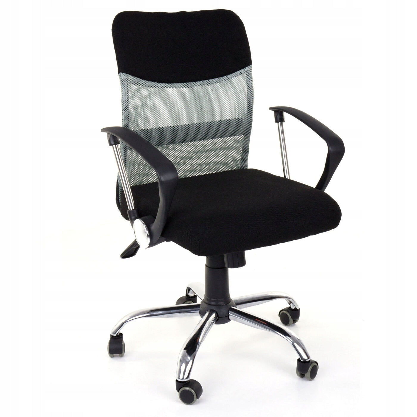Scaun de Birou Pivotant idealSTORE Office Collection, Baza Metalica, Cromata, Roti Cauciucate, Reglare Lina pe Inaltime, Mecanism TILT, Spatar Confortabil din Microplasa, Negru