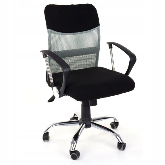 Scaun de Birou Pivotant idealSTORE Office Collection, Baza Metalica, Cromata, Roti Cauciucate, Reglare Lina pe Inaltime, Mecanism TILT, Spatar Confortabil din Microplasa, Negru