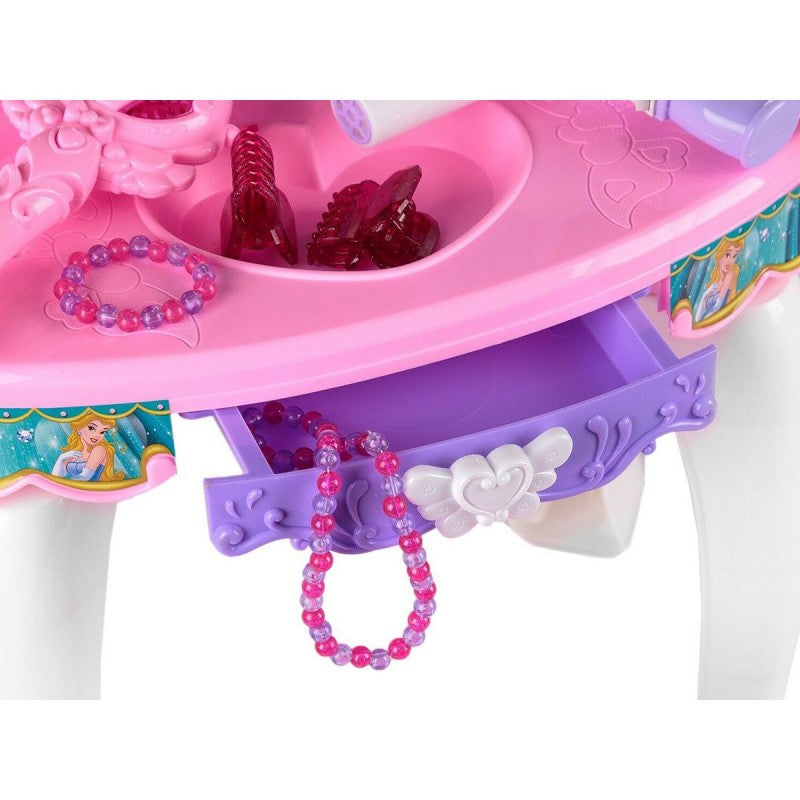 Masuta De Machiaj Pentru Fetite Cu Sunete Interactive Si Lumini, Uscator De Par Si Scaunel, Inaltime 60 cm