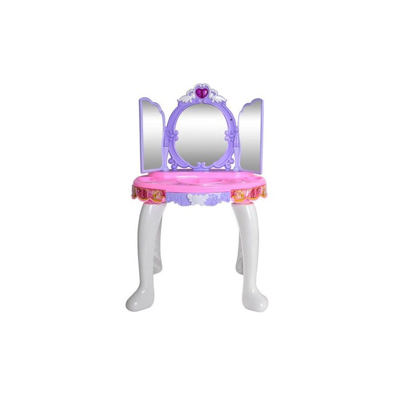 Masuta De Machiaj Pentru Fetite Cu Sunete Interactive Si Lumini, Uscator De Par Si Scaunel, Inaltime 60 cm