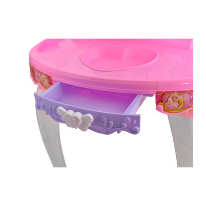 Masuta De Machiaj Pentru Fetite Cu Sunete Interactive Si Lumini, Uscator De Par Si Scaunel, Inaltime 60 cm