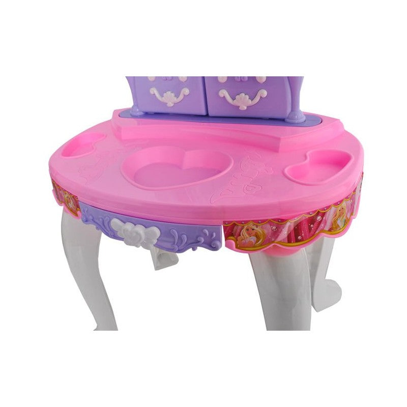 Masuta De Machiaj Pentru Fetite Cu Sunete Interactive Si Lumini, Uscator De Par Si Scaunel, Inaltime 60 cm