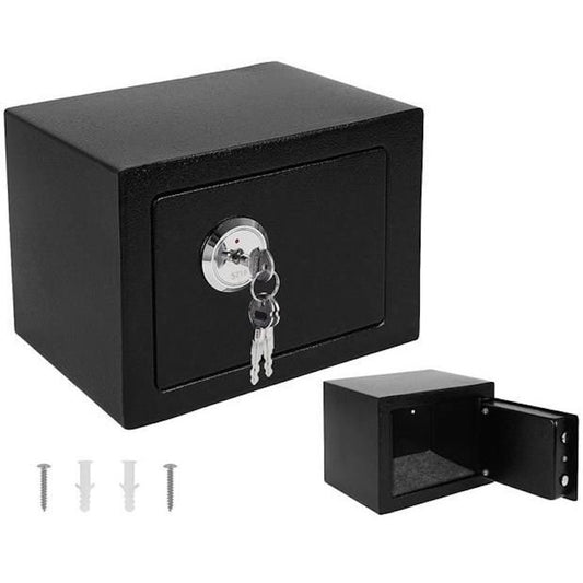 Seif Metalic cu Cheie idealSTORE, Dimensiuni 23 x 17 x 17 cm, Grosimea peretelui 2 mm, Grosimea usii 3,5 cm, Otel Inoxidabil, 3 Chei, Fixare pe perete sau in dulap, 2 stifturi de fixare cu suruburi, Solid