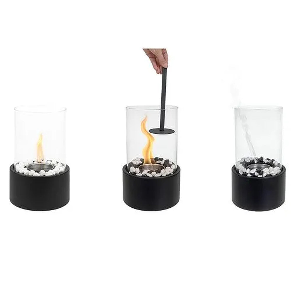 Semineu Decorativ Pe Bioetanol idealSTORE, Model De Masa, Flacara Reala, Panouri Din Sticla, Autonomic 60 Minute, 28 X 16 X 16 CM, Negru