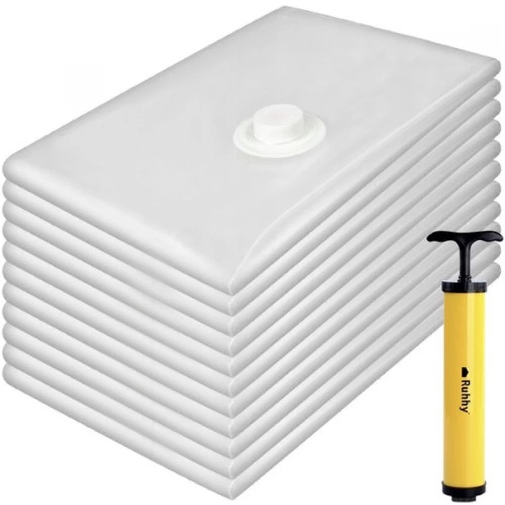 Set 10 Saci Vidare idealSTORE + Pompa de aspirare a aerului, Dimensiuni Punga 50 x 70 cm, Include cleme de inchidere a pungii, Protectie Anti-Praf, Usor de folosit, Reutilizabile, Pentru Haine, Cuverturi, Plapumi si Calatorii