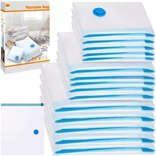 Set 15 Saci Vidare idealSTORE, Dimensiuni Punga 50 x 70, 60 x 80, 70 x 100 cm, Include cleme de inchidere a pungii, Protectie Anti-Praf, Usor de folosit, Reutilizabile, Pentru Haine, Cuverturi, Plapumi si Calatorii