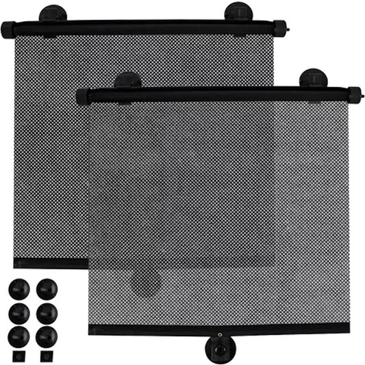 Set 2 Parasolare Retractabile idealSTORE, Dimensiuni 42 x 54 cm, Protectie UV, Prindere in Ventuze, Montare pe geamurile masinii, Pliere Automata