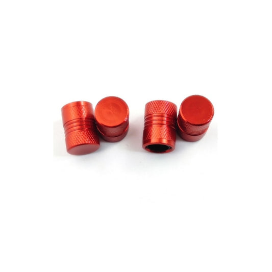 Set 4 capace pentru valve culoare rosie idealSTORE, Aluminiu, Protejeaza valvele de murdarie si coroziune, imbunatateste aspectul estetic al rotilor