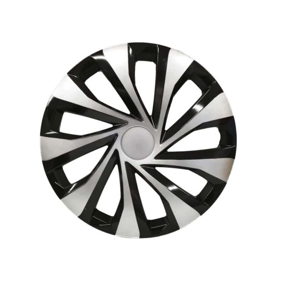 Set 4 Capace Roti 15' idealSTORE, Fabricate din Material Puternic si Durabil, Rezistente la Impact, Se Potrivesc cu Majoritatea Masinilor, Culoare Negru Argintiu