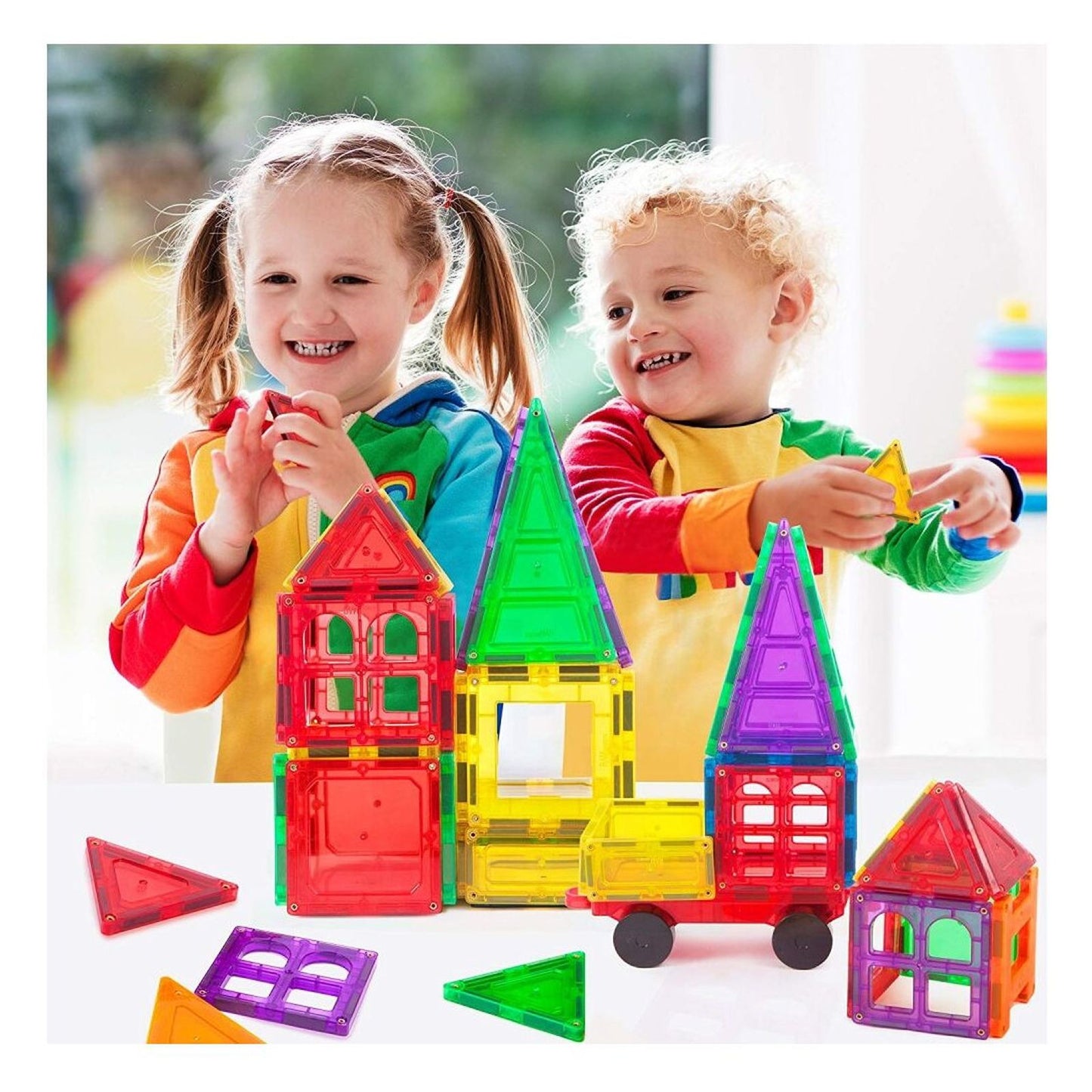 Set Inteligent de constructie MAGNETIC  idealSTORE,Include 106 piese Multicolore