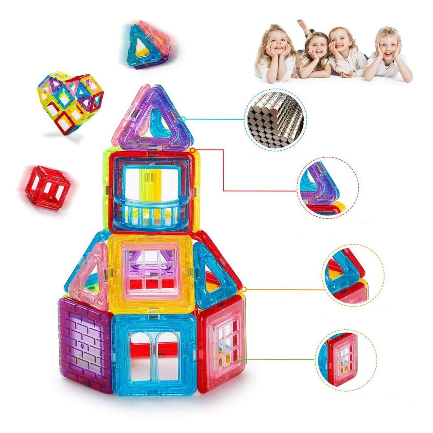 Set Inteligent de constructie MAGNETIC  idealSTORE,Include 106 piese Multicolore