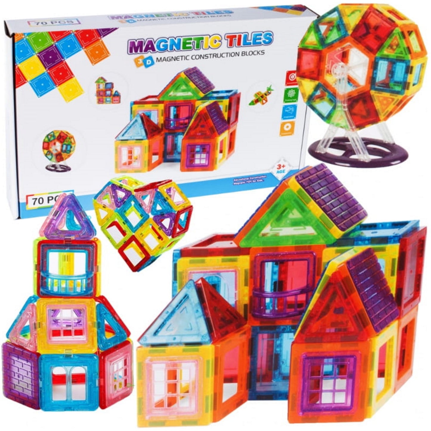 Set Inteligent de Constructie Magnetic IdealSTORE The World of Blocks 3D, 70 de piese