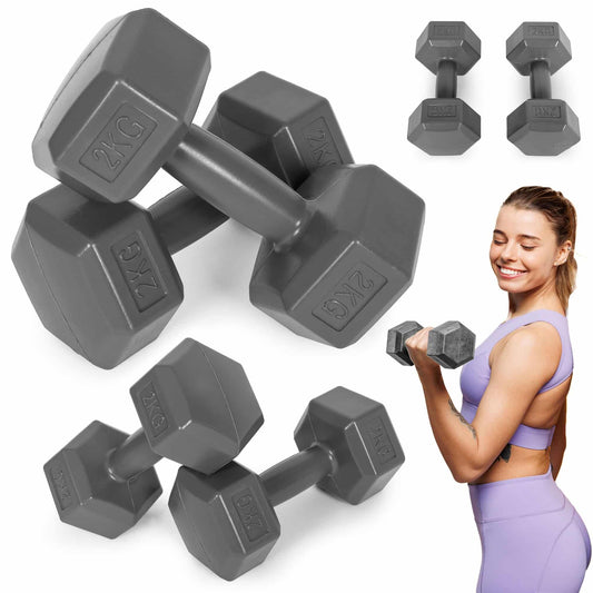 Set Gantere Fitness idealSTORE 2x2 kg, Forma Hexagonala, Anti-Rostogolire, Manere Ergonomice, Potrivite pentru incepatori si sportivi avansati, Ideale pentru antrenament de forta, Exercitii de Echilibru, Tonifiere si Recuperare