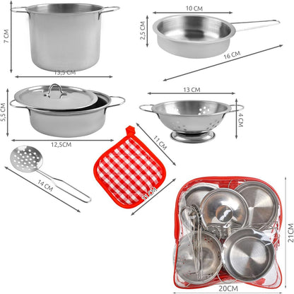 Set de gatit copii IdealStore 13 piese cu oale, tigai si ustensile bucatarie