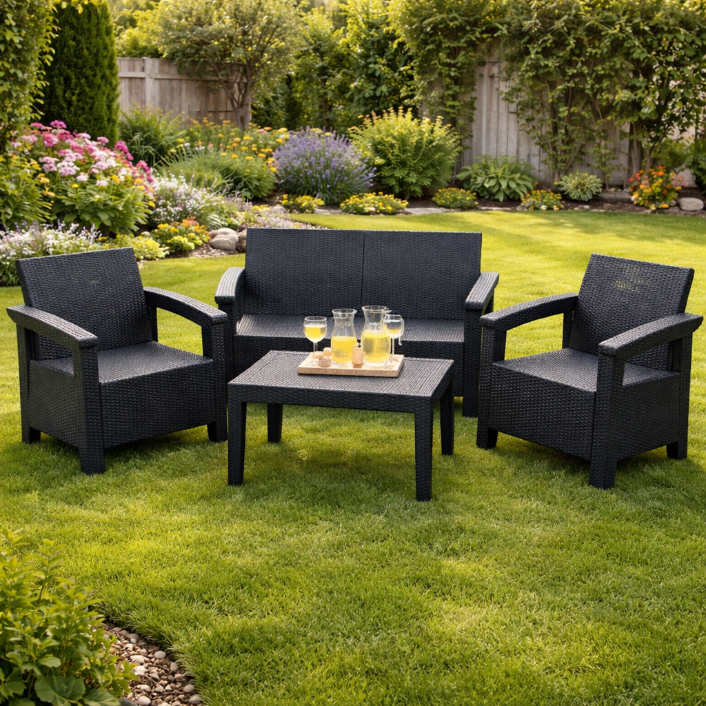 Set ratan mobilier gradina idealSTORE BellaVita cu canapea 2 fotolii si masa