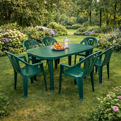 Set masa gradina idealSTORE cu 6 scaune, masa 135x82x75 cm, polipropilena rezistenta UV