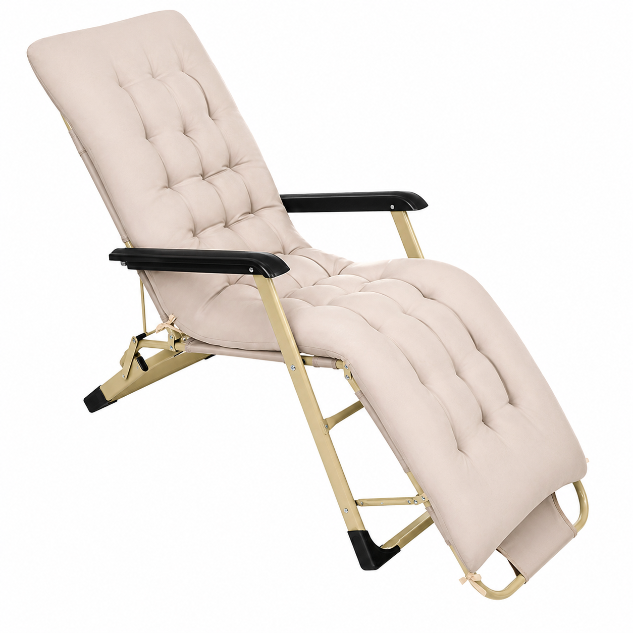 Sezlong pliabil bej de inalta calitate SummerVibe idealSTORE, Cadru metalic, Cu perna inclusa, Reglabil pe 3 trepte, Dimensiune 125x95x67.5 cm