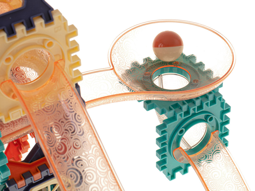 Set blocuri de constructie KIK, pista bile, 110 elemente, 3 ani+, multicolor