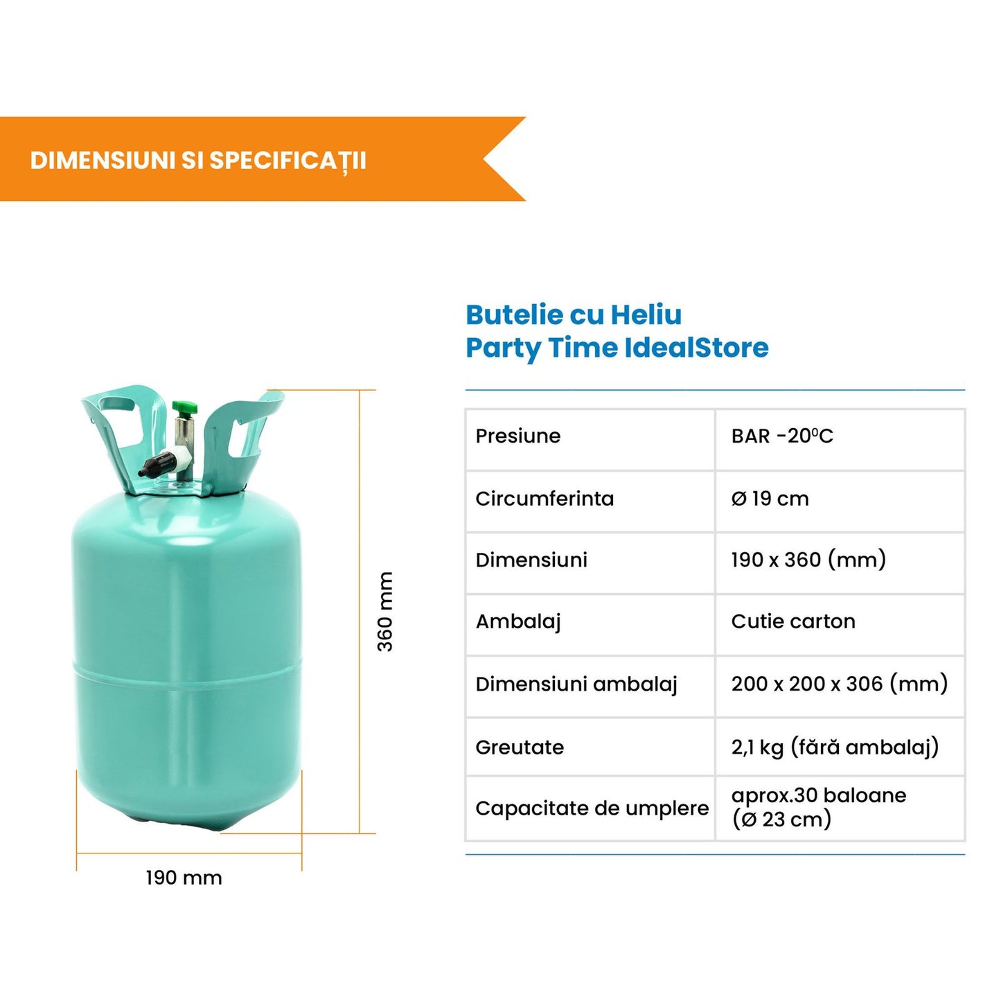 Butelie cu heliu pentru baloane IdealStore FunGreen 0.2 m3 cu reductor, pana la 30 baloane