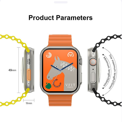 Ceas SmartWatch, DIGZ, Carcasa UltraSlim, 2.2' 49 mm IPS Touch, Apel Bluetooth, Oximetru SpO2, Monitorizare Ritm Cardiac si Tensiune Arteriala, Notificari Apel si Retele Sociale, Multi Sport, Calorii, Portocaliu