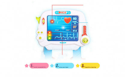 Stand de Doctor cu monitor ECG si 17 accesorii, Albastru/Rosu