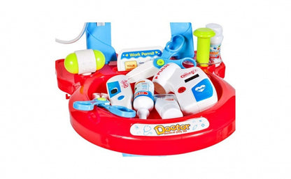 Stand de Doctor cu monitor ECG si 17 accesorii, Albastru/Rosu