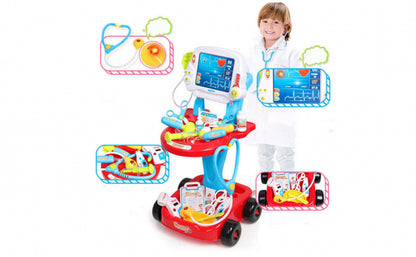 Stand de Doctor cu monitor ECG si 17 accesorii, Albastru/Rosu