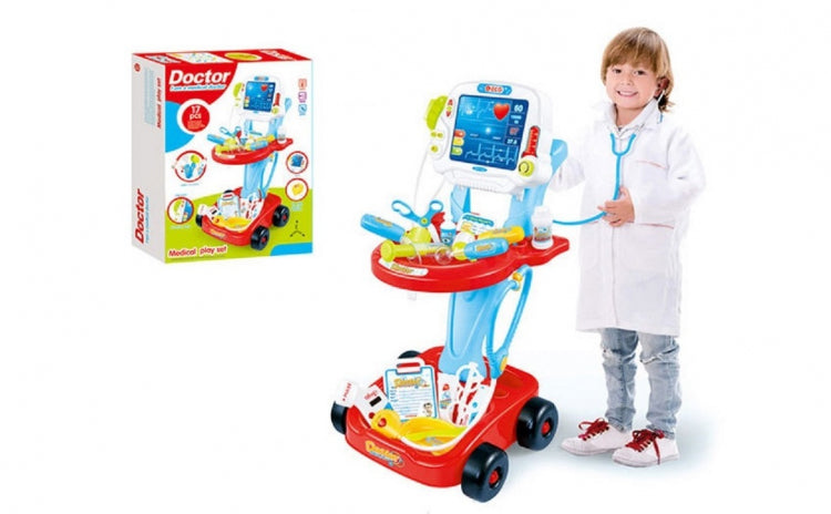 Stand de Doctor cu monitor ECG si 17 accesorii, Albastru/Rosu