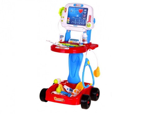 Stand de Doctor cu monitor ECG si 17 accesorii, Albastru/Rosu