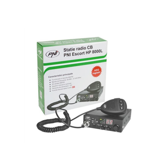 Statie Radio idealSTORE PNI Escort HP 8000L cu ASQ reglabil, Functie de blocare a tastelor, Canale 40, Frecventa 26,965 - 27,405 MHz, Alimentare 12 V, Microfon, Putere emisie 4 W