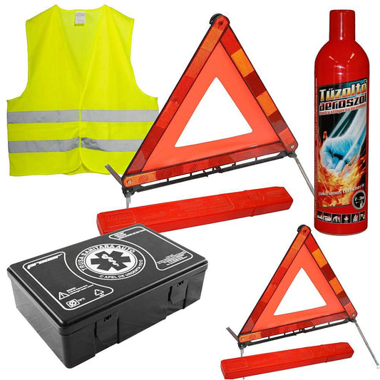 Pachet Complet Siguranta Rutiera - Stingator Tip Spray, Trusa Medicala, Triunghi, Vesta + 1 Triunghi CADOU