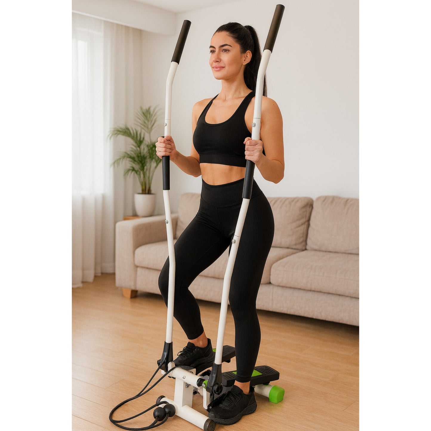 Stepper Reglabil idealSTORE cu Manere Antiderapante si Corzi Elastice, Sistem Twist, Calculator 5 Functii