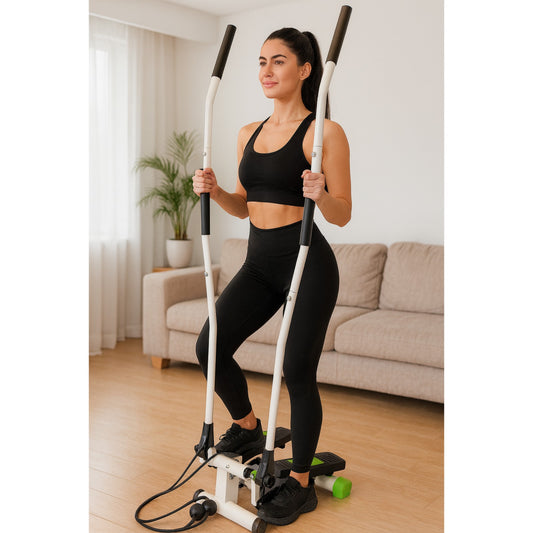 Stepper Reglabil idealSTORE cu Manere Antiderapante si Corzi Elastice, Sistem Twist, Calculator 5 Functii
