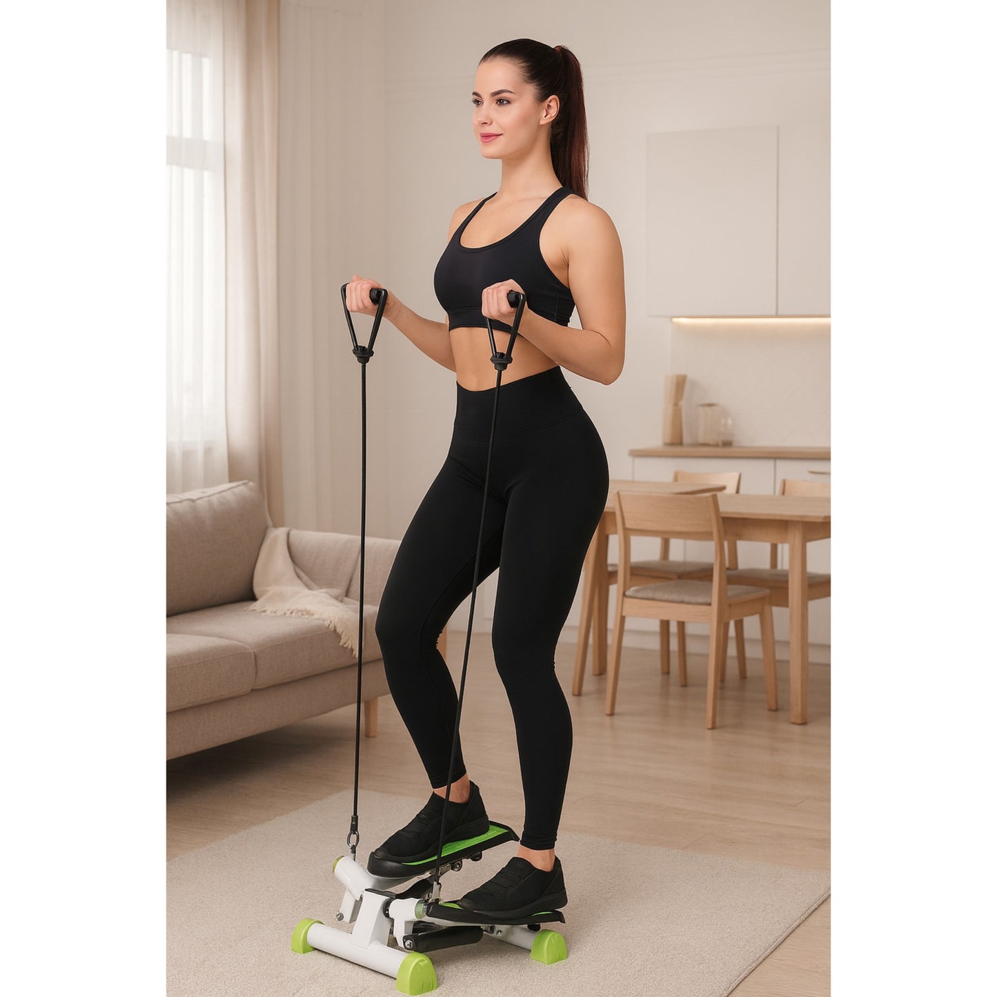 Stepper Reglabil idealSTORE cu Corzi si Calculator 5 Functii, Sistem Twist, Intensitate Ajustabila, Max 120 kg