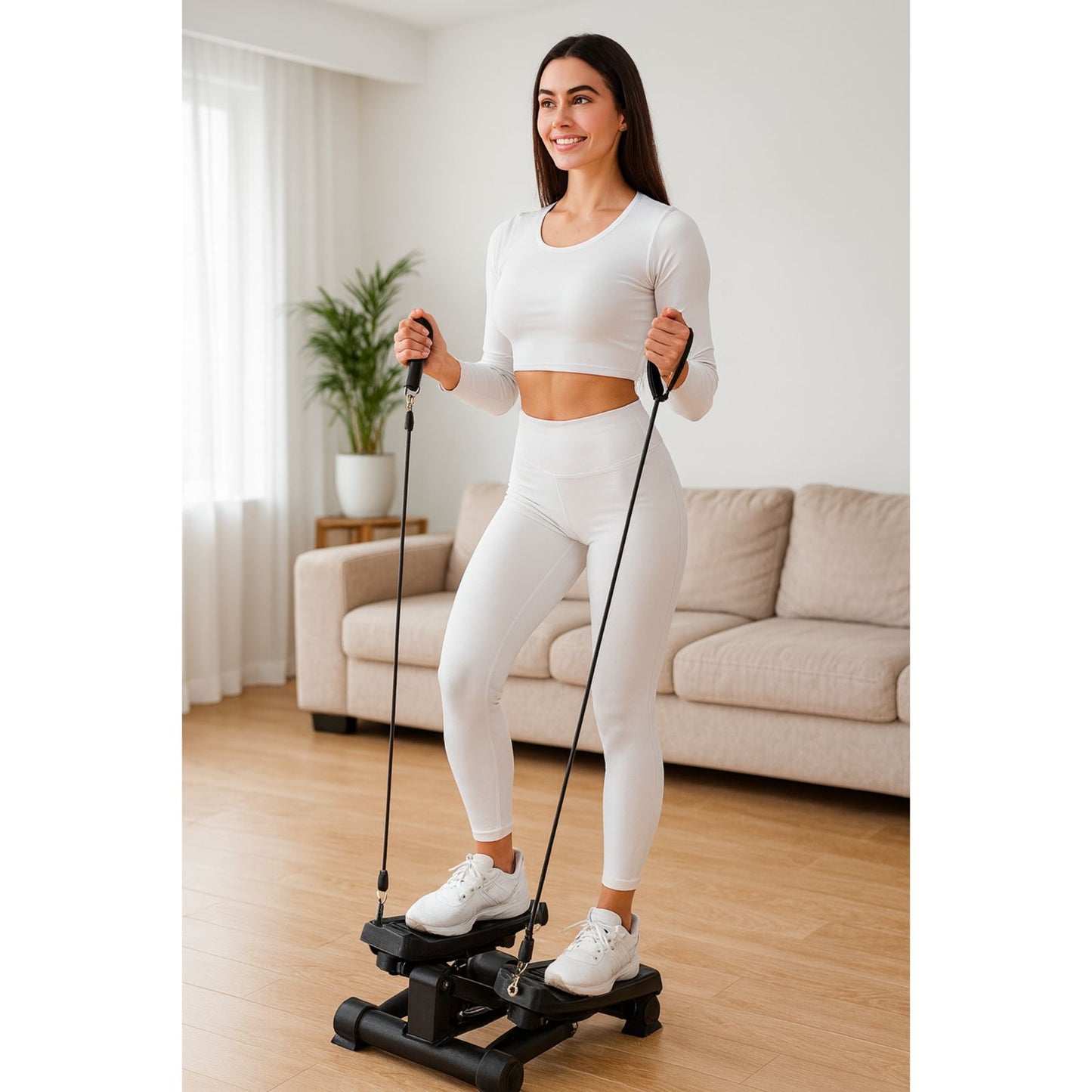 Stepper reglabil cu corzi pentru fitness IDEALSTORE Black Edition