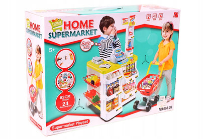 Supermarket joaca copii IDL , Inaltime 82cm , cu carucior de cumparaturi, casa de marcat moderna , scanner de produse , multitudine de produse , Galben