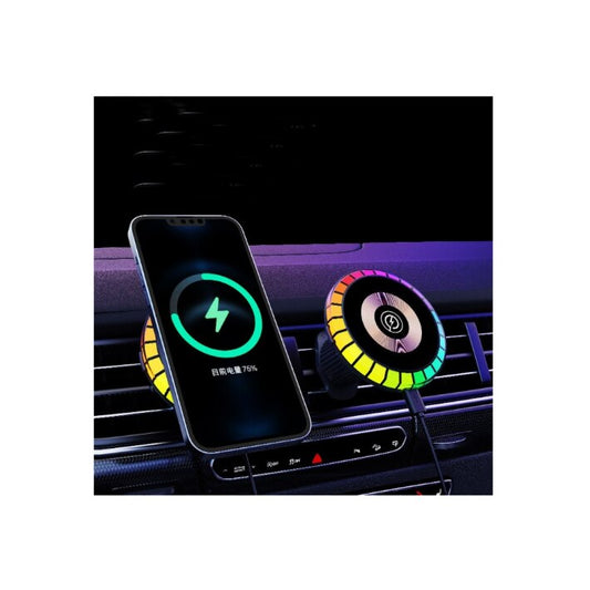 Suport Telefon Magnetic idealSTORE cu Incarcare Wireless, Culoarea se schimba din Aplicatie, Lumina ambientala RGB