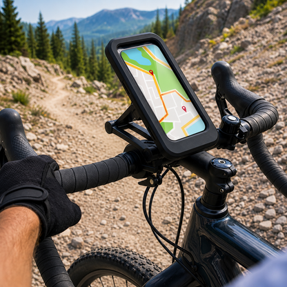 Suport Telefon Bicicleta idealSTORE Impermeabil cu Rotire 360 si Fixare pe Ghidon